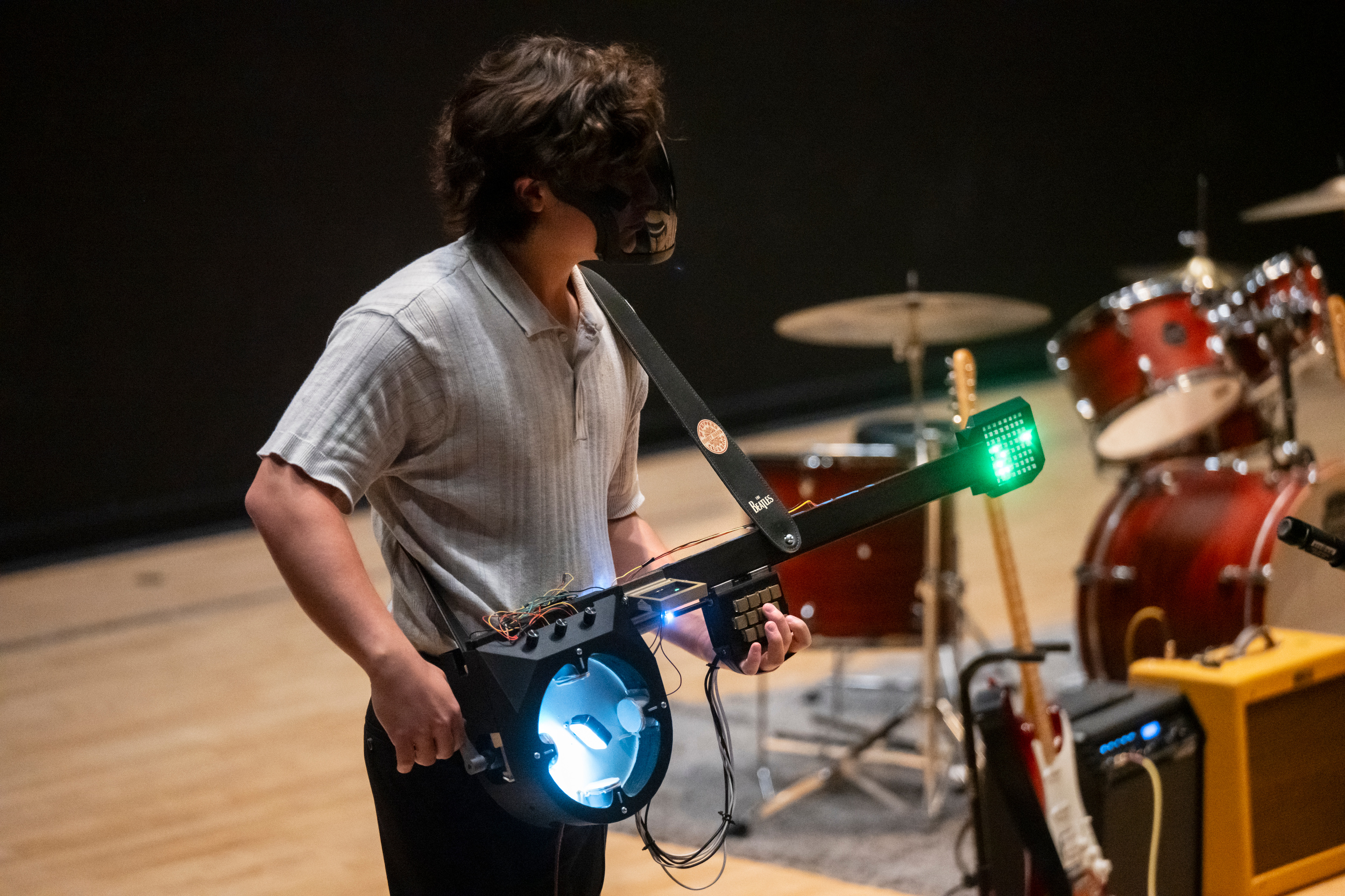 Political science student Zachary Lee plays the winning instrument, the Dynamic Ultralight Beam Synth (DUBS), at E-SONIC. (Steve Zylius/UCI) Political science student Zachary Lee plays the winning instrument, the Dynamic Ultralight Beam Synth (DUBS), at E-SONIC. (Steve Zylius/UCI)