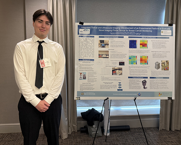 Devin Johnson’s research focuses on a novel breast cancer imaging probe device that replaces radiation to detect and monitor cancer. Devin Johnson’s research focuses on a novel breast cancer imaging probe device that replaces radiation to detect and monitor cancer.