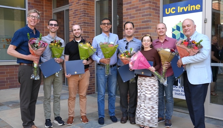 Faculty receiving awards, from left: David Reinkensmeyer, David Copp, Ty Christoph-Tempesta, MJ Qomi, Rahim Esfandyar-Pour, Anna Grosberg, Joel Lanning, Plamen Atanassov
