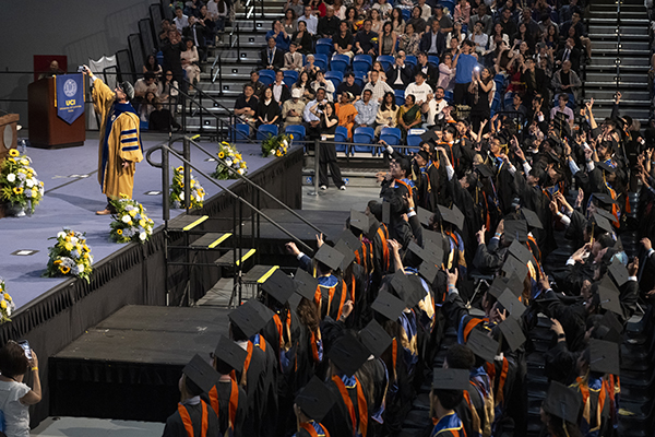 Samueli School Dean Magnus Egerstedt captures an epic selfie at the 2024 commencement ceremony June 16. Steve Zylius Samueli School Dean Magnus Egerstedt captures an epic selfie at the 2024 commencement ceremony June 16. Steve Zylius