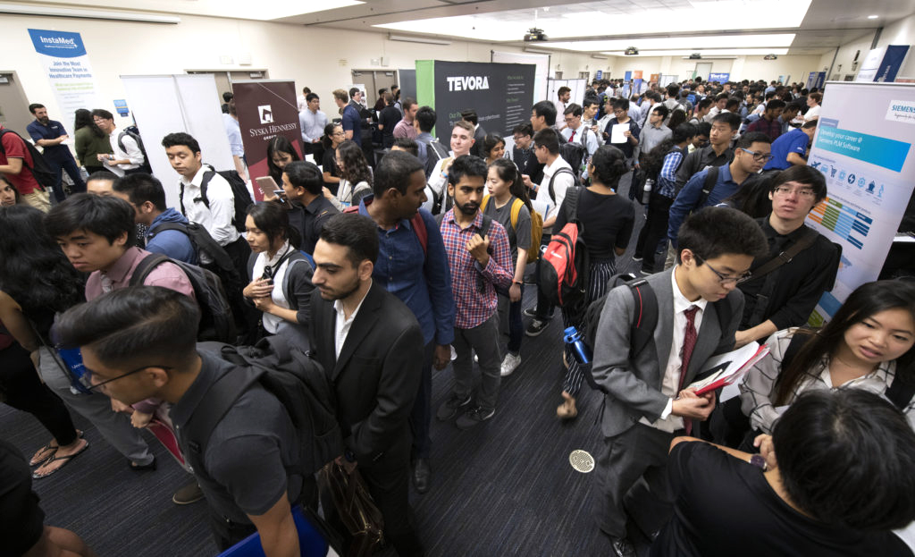 More than 3,000 Anteaters attended the Oct. 17 career fair, which featured 124 companies, government agencies and nonprofits – among them the California Air National Guard, Teradata, the National Security Agency, Alibaba, AT&T, CoreLogic, Hensel Phelps and the U.S. Department of State. Steve Zylius / UCI More than 3,000 Anteaters attended the Oct. 17 career fair, which featured 124 companies, government agencies and nonprofits – among them the California Air National Guard, Teradata, the National Security Agency, Alibaba, AT&T, CoreLogic, Hensel Phelps and the U.S. Department of State. Steve Zylius / UCI