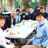 Dean Magnus Egerstedt took a break from flipping pancakes to enjoy breakfast with students during E-Week.