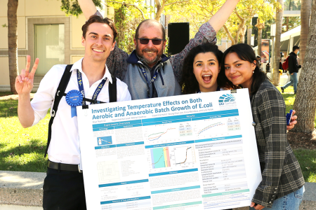 Engineering students were happy to be back on campus for Winter Design Review. Pictured are a Dean's Choice Award winning team from Department of Chemical and Biomolecular Engineering.