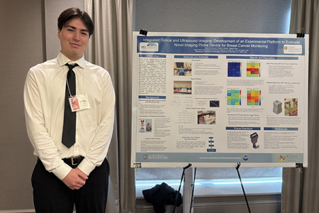 Devin Johnson’s research focuses on a novel breast cancer imaging probe device that replaces radiation to detect and monitor cancer. 