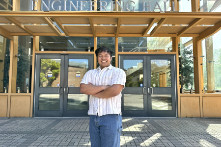 Gordon Ko in front of UC Irvine’s Engineering Hall